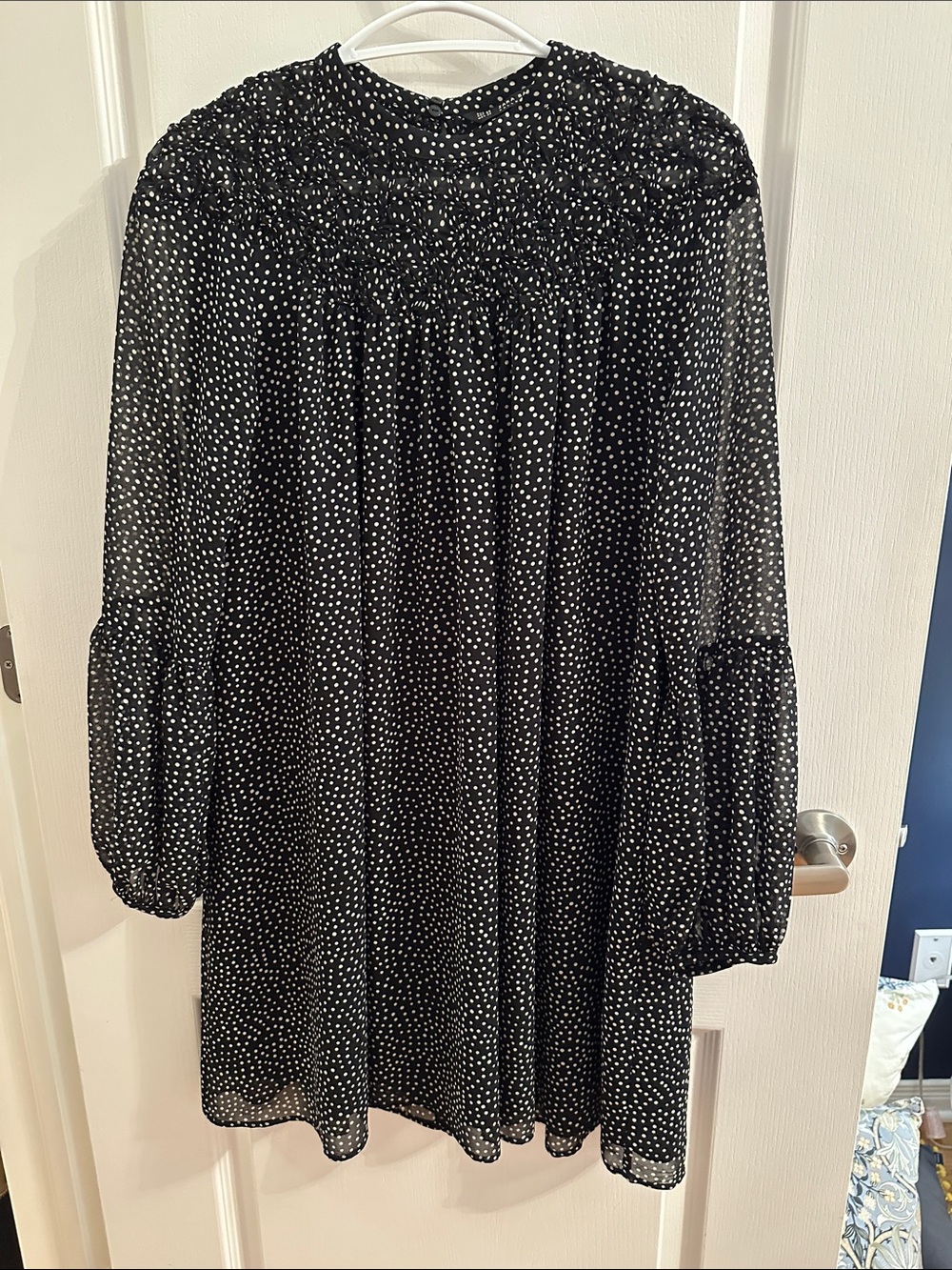 Zara short long sleeved black and white polka dot dress